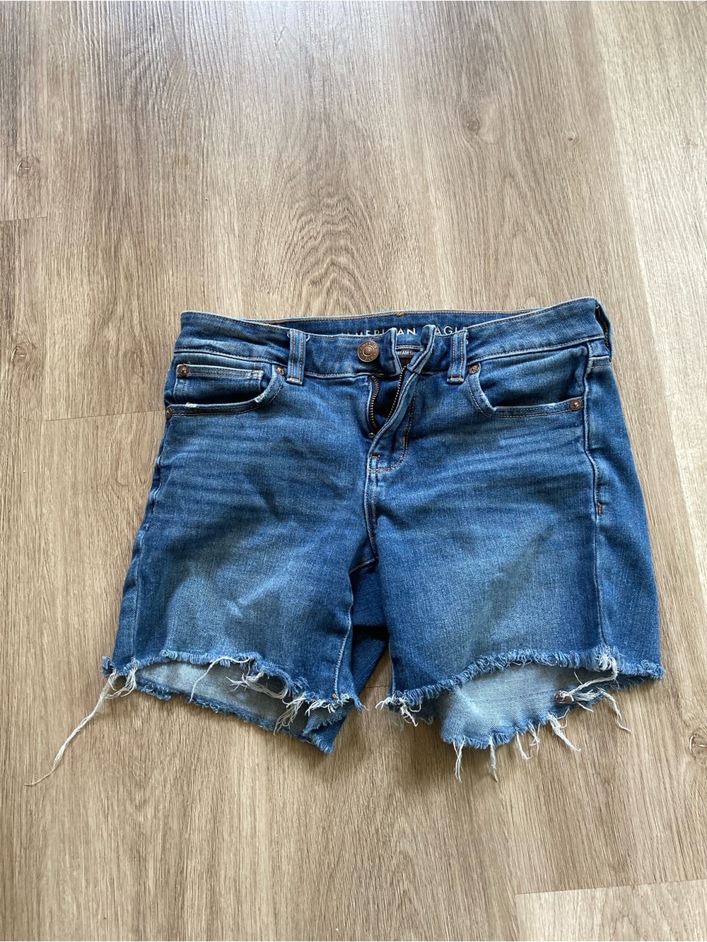 American Eagle Outfitters Distressed Mid-Blue Denim Shorts